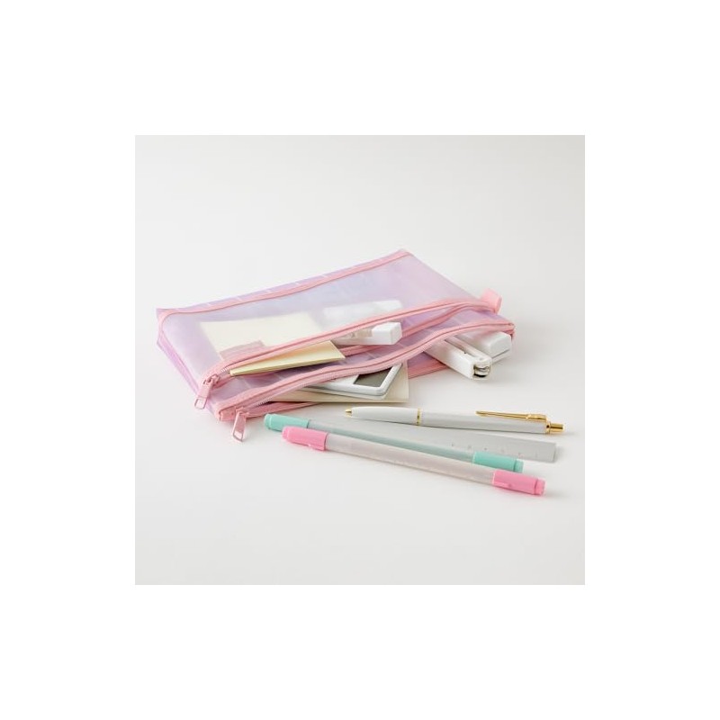 Midori 41851006 Mesh Stripe Pattern Purple Pen Pouch