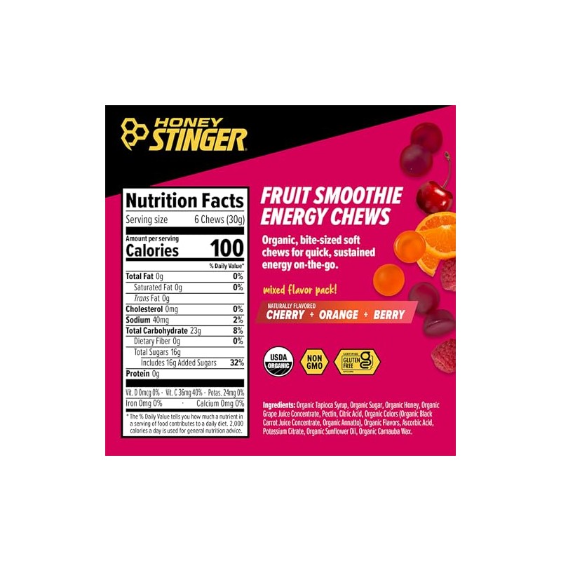 Honey Stinger Fruit Smoothie Chews, color Rojo, 590 gr