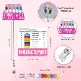 Obookey Phlebotomy Badge Reel with Buddy, Order of Blood Draw Reversible Reference Card with Beads Clip, Retractable Phlebotomist Essentials Nurse Accessories for Work, Nursing Practitioner Grad Gifts