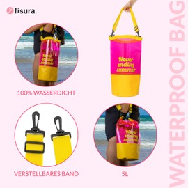 FISURA Waterproof Dry Bag. 5 Litre Waterproof Dry Bag with Roll Closure and Shoulder Strap. 29 x 41.5 cm., Summer Blue, Modern