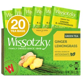 Wissotzky Ginger & Lemongrass Green Tea, 20 Tea Bags | Antioxidant Rich | Invigorating Blend | Lemon Ginger Green Tea Bags