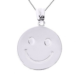 925 Sterling Silver Smiley Face Pendant Necklace, 16"
