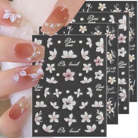 5D Spring Flowers Nail Art Stickers Cherry Flower Nail Stickers for Women Small Flower Nail Decals for Nail Art Supplies Cute Floral Stickers for Nails Cherry Blossom Nails Stickers Nail Accessories