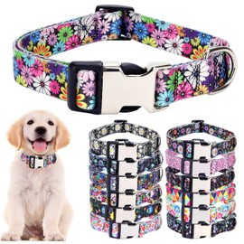 Cute Dog Collar for XS Small Medium Large Dogs, Soft Nylon Pet Collar,3D Print Multicolor Patterns Collars Adjustable for Dogs Girl Boy Puppy Walking Running Training (Colorful Daisies M)
