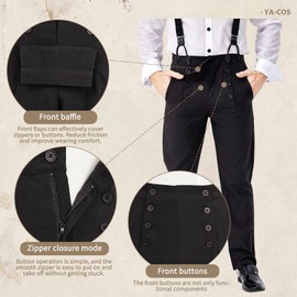 Ya-cos Men Steampunk Pants Classic Victorian Pants Adult Vintage Gothic Trousers Cosplay Costume Black