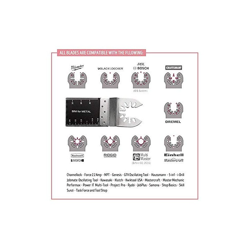 Diagtree 50PCS Bi-Metal Oscillating Multitool Quick Release Oscillating Saw Blades