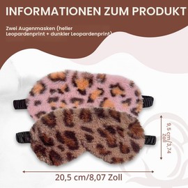 Pack of 2 Women's Sleep Mask, Plush Leopard Eye Mask, Soft Sleep Blindfold, Eye Cover, Comfortable Furry Faux Fur Sleeping Mask, Satin Nap Night Eye Protection Cover for Men and Women