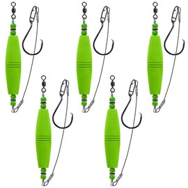 Alwonder 5-Pack Catfish Float Rigs, Catfishing Tackle Bobbers High Buoyancy Body with 8/0 Circle Hooks, Green Chunky Rigs Catfish Equipment Cat Fishing Gear Rig for Bank Fishing