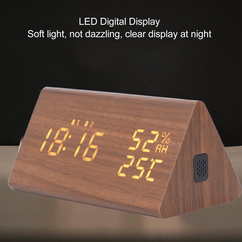 Wooden Digital Alarm Clock, LED Clock Electric Clock LCD Digital