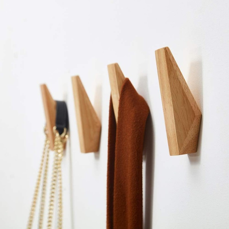 LONANGG Wood Wall Hooks, 6Pack Coat Hooks Mounted Rustic Wooden