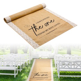 Tondiamo Wide Natural Burlap Wedding Aisle Runner with Lace, Black Printing, Jute Rustic Burlap Aisle Runner for Wedding Ceremony Outdoor Wedding Runners for Beach, 40 Inch x 15 ft