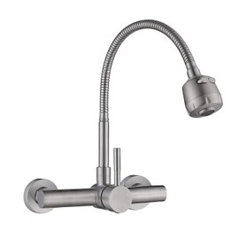 FLWUEUE Wall Mount Kitchen Sink Faucet with Sprayer 8“ Inch Center, Brushed Nickle Stainless Steel Sink Mixer Tap, Laundry Utility Faucets with Dual Functional Sprayer, NSF Lead-Free