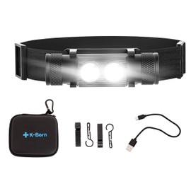 K-Bern Rechargeable Headlamp. 1000 Lumen, Super Bright Head Lights for Forehead. Waterproof, Lightweight Aluminum, 2600mAh Battery, Perfect for Dog Walking, Camping, Hiking & Hard Hats
