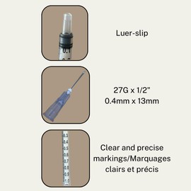 Elimedical Veterinary Syringe Luer Slip 1cc (1ml) TB, 27G x 1/2 inch (13mm), Individually Sealed, 100 per box, 01TB2713