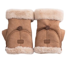 UNICOLD Winter Fingerless Gloves Thermal Insulation Warm Convertible Mittens Flap Half Finger Cover for Women (Khaki)