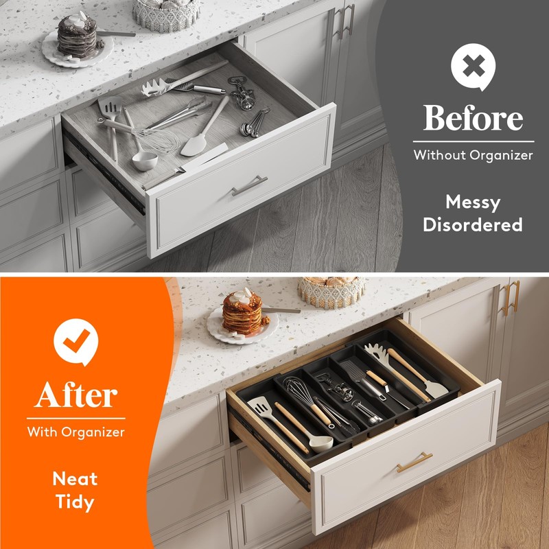 Lifewit Utensil Organizer for Kitchen Drawers, Expandable Cooking Utensil Tray,