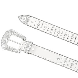 JASGOOD Rhinestone Studded Belt for Men Women, Western Leather Belt for Cowgirl Cowboy Vintage Bling Belt for Pants Dress