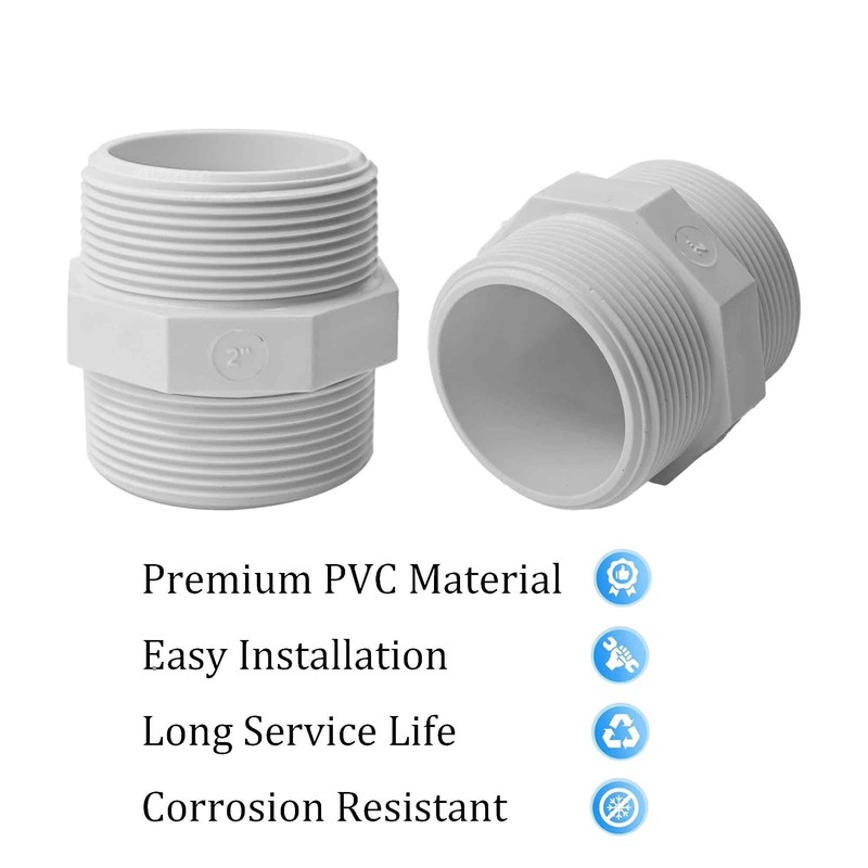 AUXBC 4PCS 2 Inch PVC Male Thread Nipple Coupling Adapter,
