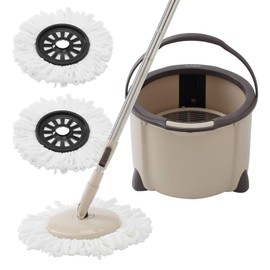 Eyliden Microfiber Mop Buckets System, 360 Spin Rapid Dehydration Dust Mop Buckets with 2 Mop Pads, Adjustable Handle, Dry and Wet Mops, Commercial & Home Mop and Bucket for Floor Cleaning Brown