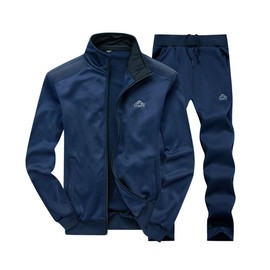 amatsu Men's Jersey Top and Bottom Set, Sweatshirt, Long Sleeve, Loungewear, Sportswear, navy