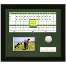 13x15 Black Golf Scorecard Golf Ball and Photo Frame, Moulding blk-004 Shadowbox, Green Mat (holds up to 6x12 card and 4x6 or 5x7 photo; card, photo & ball not incl)