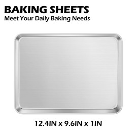 Stainless Steel Baking Sheets Set of 2, Leonyo Quarter 9IN x 13IN Stainless Steel Cookie Sheets for Baking, 1IN Deep Metal Toaster Oven Pan Tray for Oven, Dishwasher Safe
