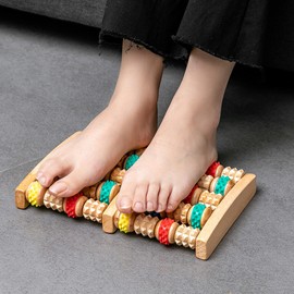 WSNDM Wooden Foot Massage Roller, Foot Roller Massage Wooden Heel Spurs Plantar Fasciitis, 6 Rows Coloured Foot Massager, Stress Reduction and Pain, for Home and Office Foot Massage