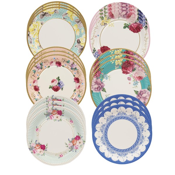 Talking Tables Pack of 24 Afternoon Tea Vintage Floral Paper Plates | Truly Scrumptious | for Birthday Party, Baby Shower, Wedding and Anniversary, Disposable Tableware,23 centimeters