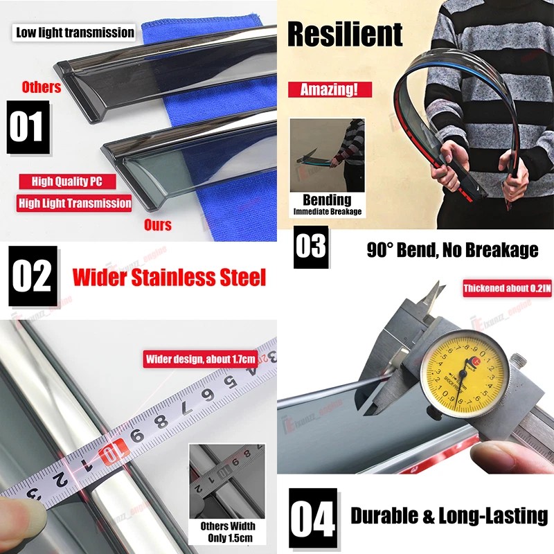 ZTT Smoke Tinted Window Deflector Wind Rain Guards For 2022-2024