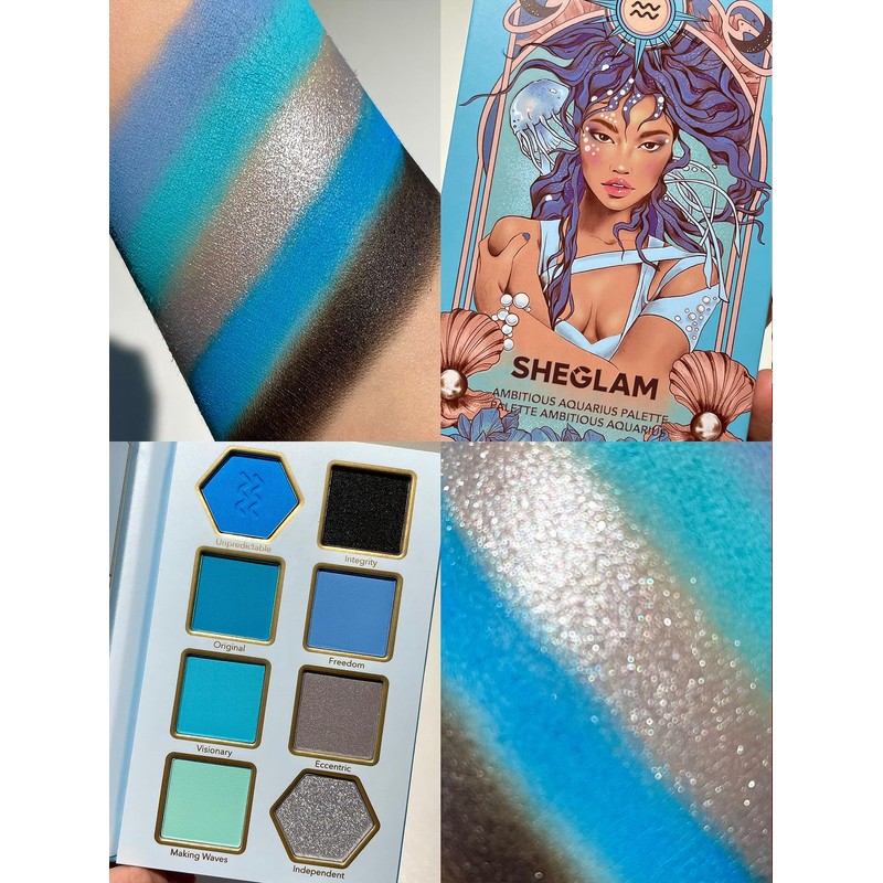SHEGLAM Glitter Metallic Eyeshadow Palette 8-Color High Pigment Silver Blue