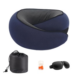 Mayeujds Cloud Sleep Travel Pillow｜360° Adjustable Neck Pillow for Airplane & Office｜NASA Memory Foam｜Free Eye Mask & Earplugs (Dark Blue)