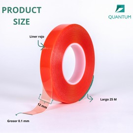 Cinta de Doble Cara Poliéster Alto Desempeño, Cinta Doble Cara para Montaje Delgada Transparente, para Uso en Interiores y Exteriores, 12 mm x 25 m