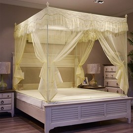 Dense Mesh Steel Frame Square Mosquito Net (120x200cm) (Beige)