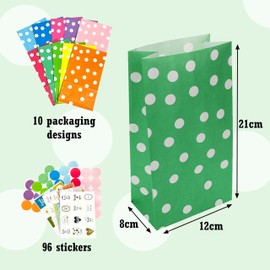 PAKNOR Paper Bags, Pack of 40 Colourful Gift Bags with 96 Stickers, Candy Bags for Wrapping Gifts, Giveaways, Children's Birthday, Wedding, Party, etc. Paper Bags Children's Birthday Party