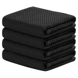 joybest Cotton Kitchen Towels, 4-Pack Waffle Weave Ultra Soft Absorbent Dish Towels Quick Drying Dish Cloths, 18 in x 28 in, Black