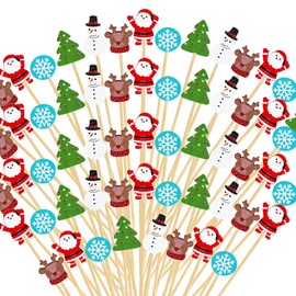 LOKIPA 150PCS Christmas Cocktail Picks, Christmas Cocktail Toothpicks for Appetizers Christmas Cocktail Sticks for Christmas Party Decoration (4.72 Inch)