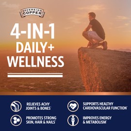 Sovereign Copper Bio-Active Copper Hydrosol, Daily+ 4-in-1 Wellness Supplement for Joint and Bone*, Hair, Skin and Nails*, Cardiovascular Health* and Energy and Metabolism Support*, 2oz