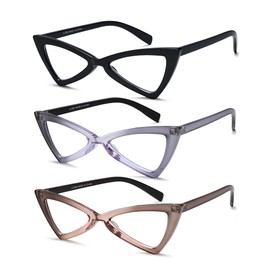 EYEURL 3-Pack Cat Eye Reading Glasses for Women Oversize Blue Light Blocking Computer Glasses Spring Hinge Anti Eyestrain/Computer Glare/UV Readers for Women,0.0