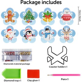 YarnMate 8 Pcs Diamond Art Coaster Kits with Holder - Christmas Snowman Diamond Painting for Adults Beginners - 5D Gem Art Dots Paintings with Cork Pads - Crafts Supplies