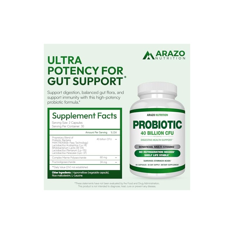 Probiotic 40 Billion CFU - Shelf Stable with Prebiotics and