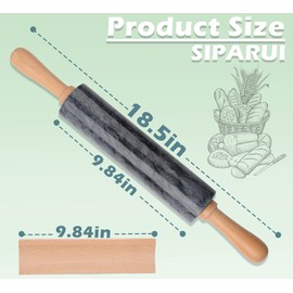 SIPARUI Marble Rolling Pin with Wooden Cradle Thick Handle Set for Baking,18.5 inch Premium Quality Polished Roller for Pizza Dough,Fondant,Pie Crust,Non-Stick Surface Easy to Clean(Black)