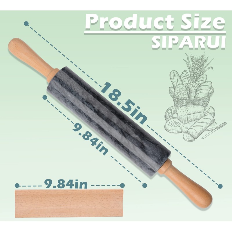 SIPARUI Marble Rolling Pin with Wooden Cradle Thick Handle Set