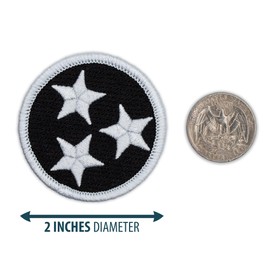 Black & White Tennessee Tristar Patch - 2" Diameter Round Embroidered Patch (Peel & Stick Adhesive)