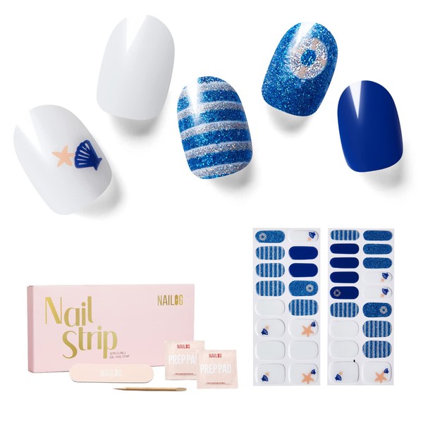 NAILOG Semi Cured Gel Nail Strips for Summer 34 pcs,