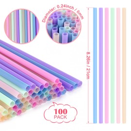 [100 Pcs] Colorful Disposable Plastic Drinking Straws - 8.26" Long & 0.24" Diameter Cute Straws for Juice,Coffee,Milk,Cocktail, Ideal for Bachelorette Party, Birthday Party, Bridal Shower, Baby Shower