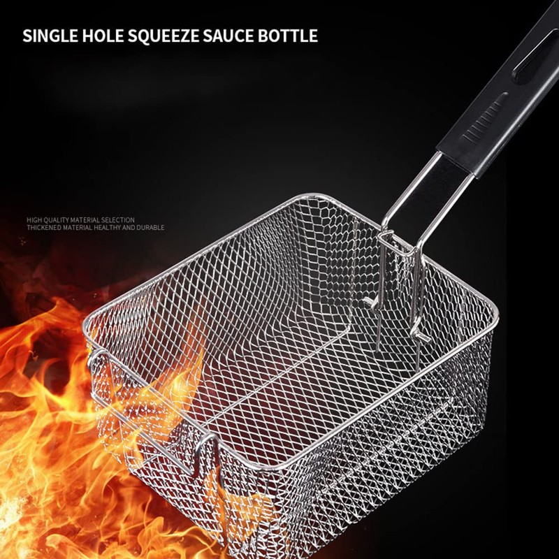 Miecux Stainless Steel Square Fry Basket with Rubber Handle Grip
