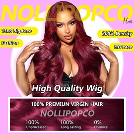 Nollipopco 30inch 99j burgundy lace front wigs human hair 13x6 HD Body Wave Lace Front Wigs Human Hair 200 Density Pre Plucked Glueless Frontal Wigs Human Hair for Black Women
