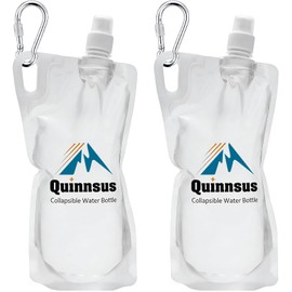 Quinnsus 2-Pack 1L Collapsible Water Bottles, 33oz BPA-Free Reusable Plastic Flasks, Foldable Backpacking Water Bottle Bag for Traveling, Hiking, Camping, Running