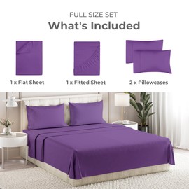 Sleepy Town Full Size Bed Sheets - 4 Piece - Full Sheet Set - Extra Soft, Comfy & Cooling - Easy Care - Shrinkage, Wrinkle & Fade Resistant - Brushed Microfiber - Deep Pocket Bed Sheets (Purple)