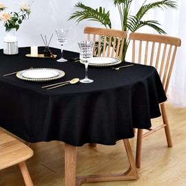 Wolkemer Large Oval Tablecloth 60 x 120 Inch Washable Fabric Table Cloth Solid Black Table Cover for Dining Wedding Party Banquet Tabletop Decoration